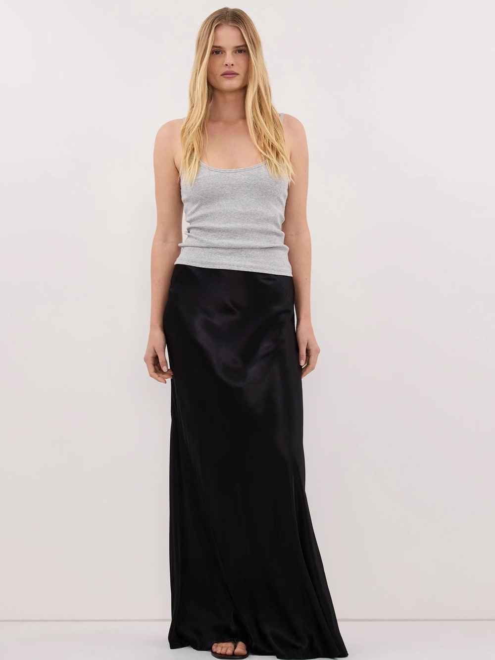 DISSH Charli Black Satin Maxi Skirt Size 10 Bias Cut Minimalist